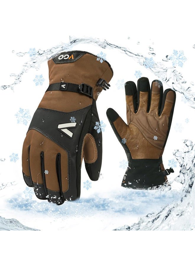 Vgo-20℃/-4°F Waterproof Winter Work Gloves Cold Weather Waterproof Work Gloves Waterproof Insulated Gloves Goat Leather Gloves(Brown,Size XL,GA7760FLWP) - Image 1