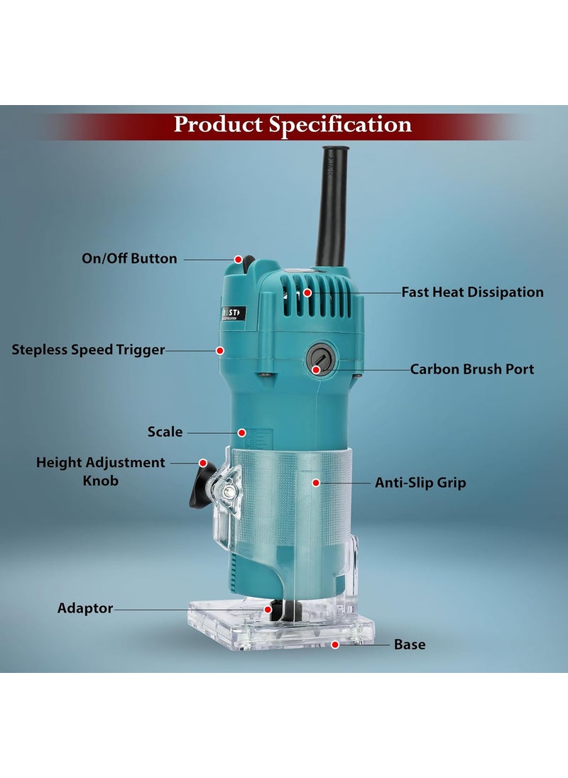 KROST KROST 800W Palm Router Wood Trimmer 32000RPM Specially Designed for Wood Working 635mm  - Image 3