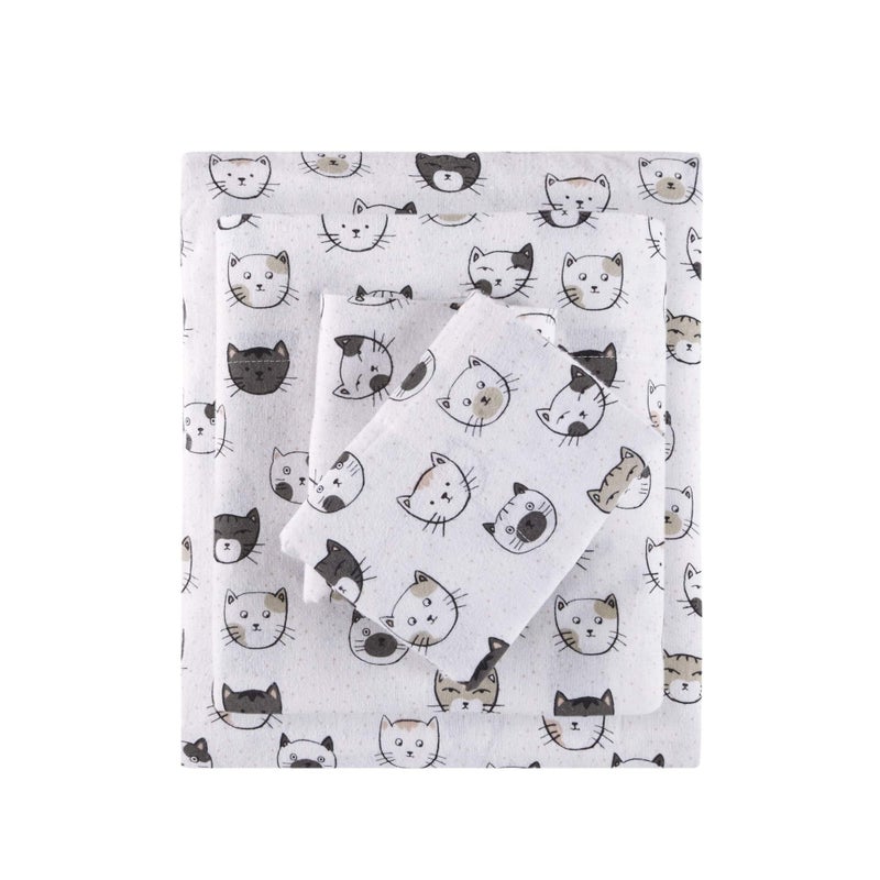 Intelligent Design Intelligent Design Cozy Soft 100 Cotton Flannel Print Animals Stars Cute Warm Ultra Soft Cold Weather Sheet Set Bedding Full GreyPink Cats 4 Piece 