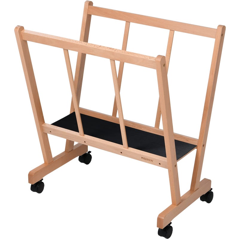 MEEDEN Wood Large Print Rack with Castors, Artist Storage and Display Rack, Premium Drying Rack, Storage for Canvas, Prints, Panels, Posters, Holds Artworks Up to 47", Natural - Image 1