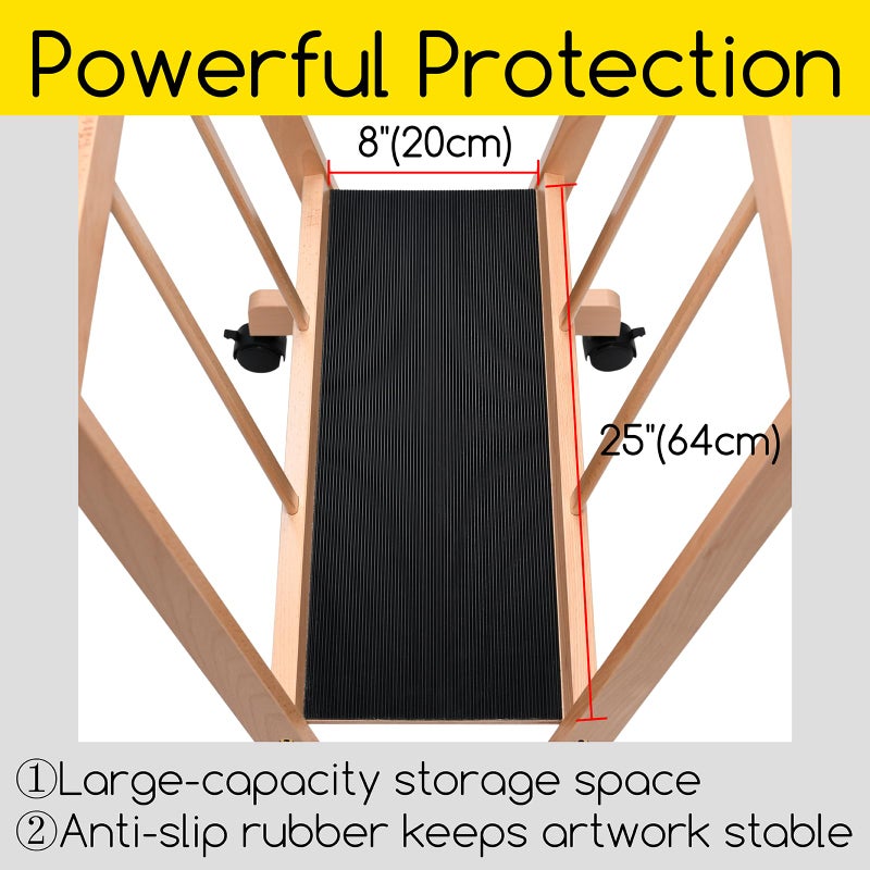 MEEDEN Wood Large Print Rack with Castors, Artist Storage and Display Rack, Premium Drying Rack, Storage for Canvas, Prints, Panels, Posters, Holds Artworks Up to 47", Natural - Image 4
