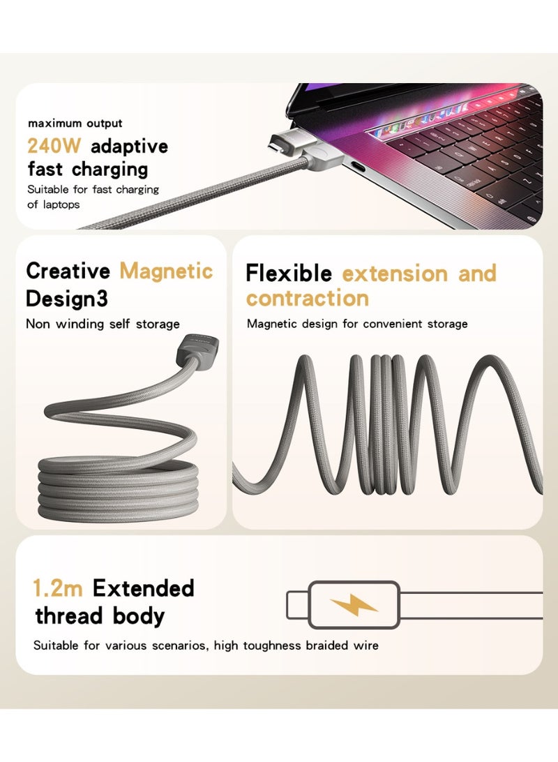 BASEMO 240W Magnetic 4in1 Charging Cable Charging Wire, Self-coiling Magnet 4-in-1 Charging Cable Data Cord, 240W Compatible with Mobile Phones Tablets Computer, Fast Charging Transmitting Data Wire Type-C Lightning USB - Image 4