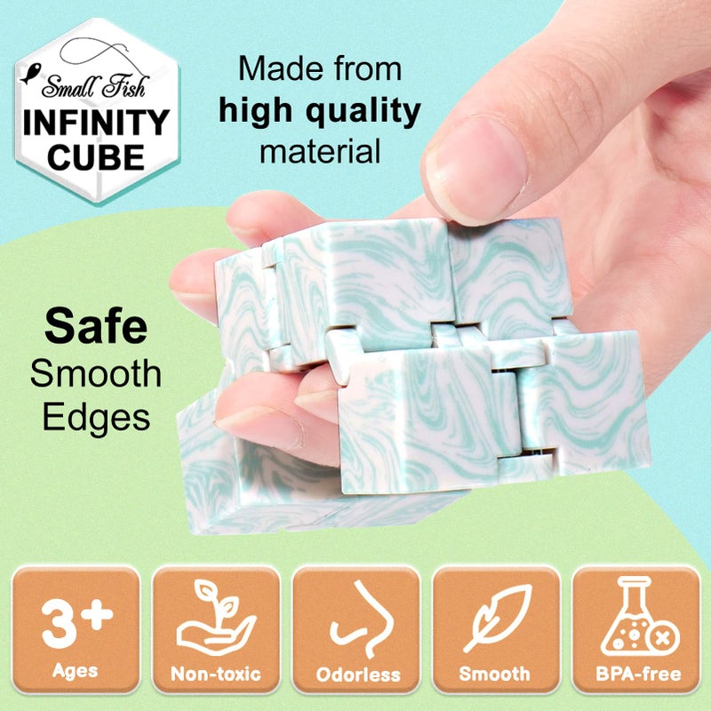 SMALL FISH Infinity Cube Sensory Fidget Toy, Sensory Tool EDC Fidgeting Game for Kids and Adults, Cool Mini Gadget Best for Stress and Stress Relief, Hand-Held Fidget Toy (Marble) - Image 3