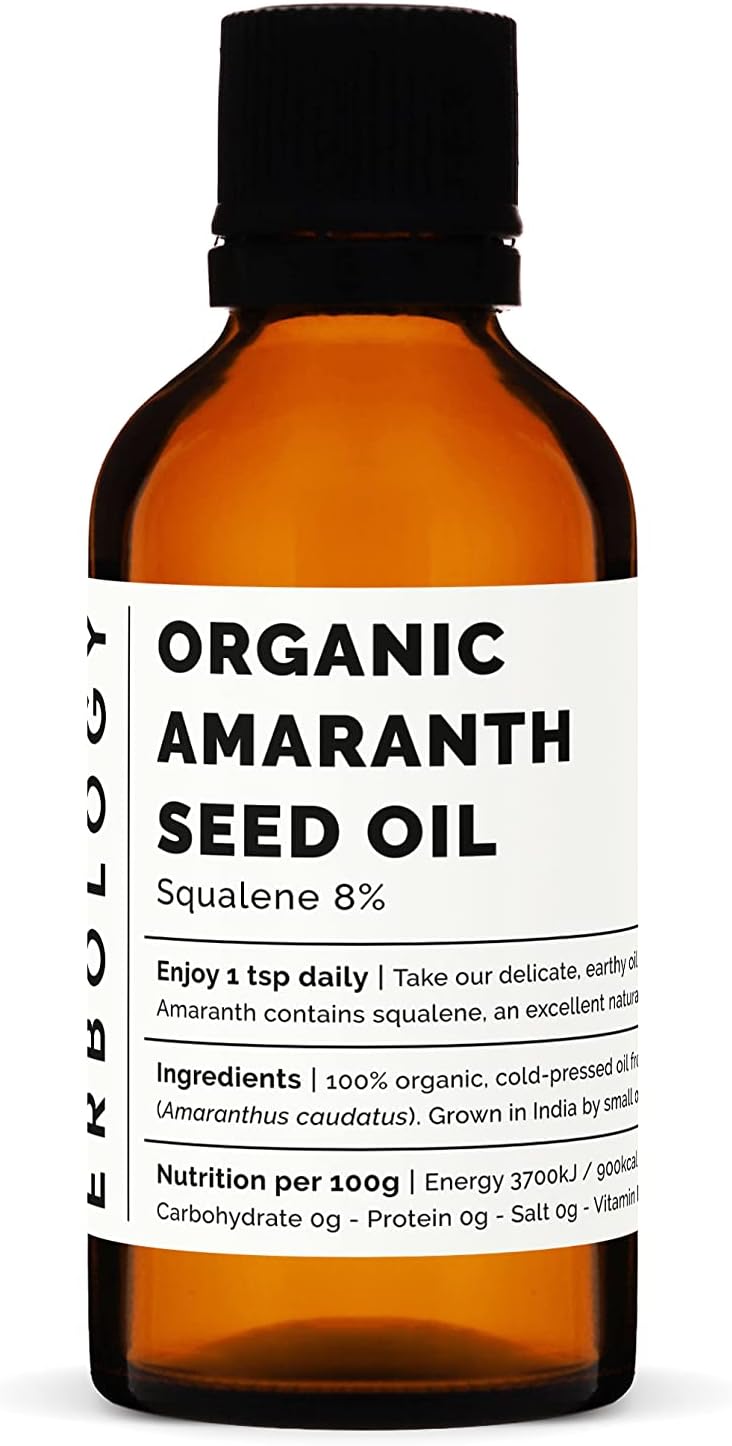 Erbology Organic Amaranth Oil 50ml ColdPressed Rich in Squalene 8 and Vitamin E 580 RI Regenerate and Nourish No Additives or Preservatives Sustainably Sourced Vegan GMOFree