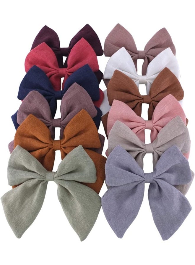 Baily Original Linen Bow Hair Clips Baby Girls Women Large Sailor Bows Kids Baby and Mom Hair Bow Alligator Clips White Red Navy Pink Neutral Bow - Image 1