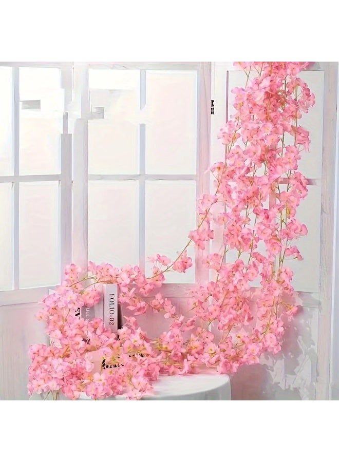 Cherry Blossom Garland - Vibrant Artificial Sakura Flowers Vine for Home, Garden, Wedding, Party Decor - No Power Required, Easy Installation, Realistic Petals, Weather-Resistant, Reusable, and Perfect for Indoor Outdoor Decor - Image 1