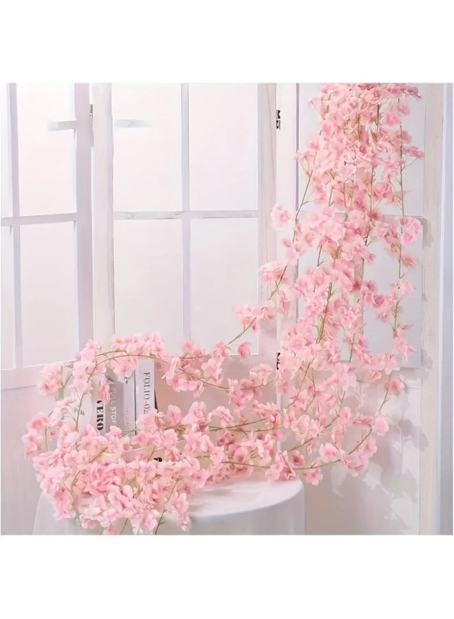 Cherry Blossom Garland - Vibrant Artificial Sakura Flowers Vine for Home, Garden, Wedding, Party Decor - No Power Required, Easy Installation, Realistic Petals, Weather-Resistant, Reusable, and Perfect for Indoor Outdoor Decor - Image 3