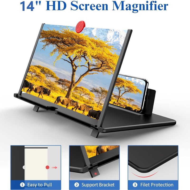 14" Screen Magnifier –3D HD Mobile Phone Magnifying Projector Screen Enlarger for Movies, Videos, and Gaming–Foldable Phone Stand with Screen Amplifier–Supports All Smartphones(Black-14Inch) - Image 2