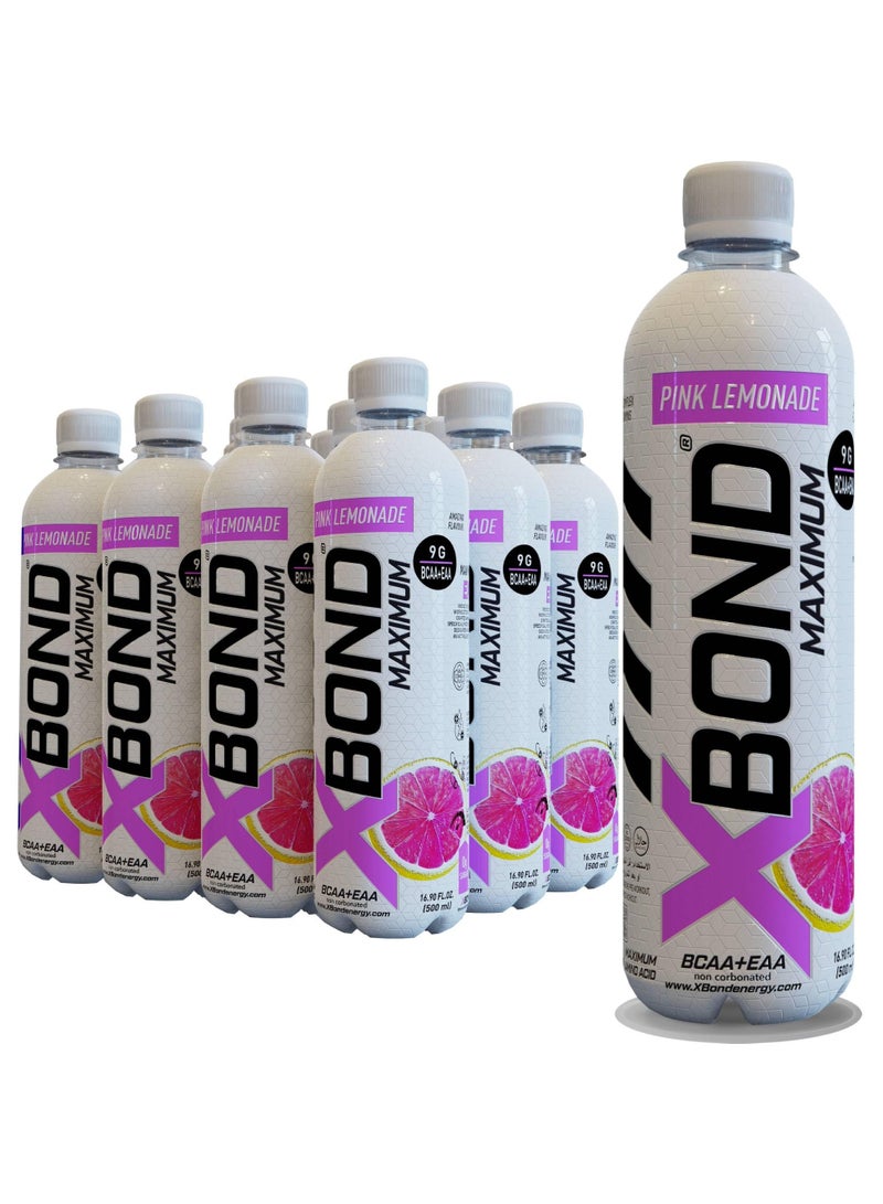 Xbond X-BOND 9g BCAA + EAA Pink Lemonade Maximum Recovery  Non Carbonated Drink Maximum Amino Drink -  Electrolytes Drink - 16 fl oz (500 ml), Sugar Free 34 Calories, 60mg Caffeine (Pack of 12) - Image 1