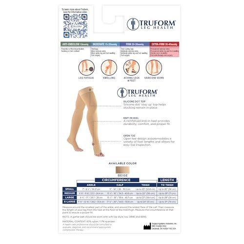 Truform جوارب ضغط Truform 30-40 مم زئبقي للرجال والنساء، بطول فخذ، مع قمة مزخرفة، مفتوحة الأصابع، بيج، كبير - Image 5