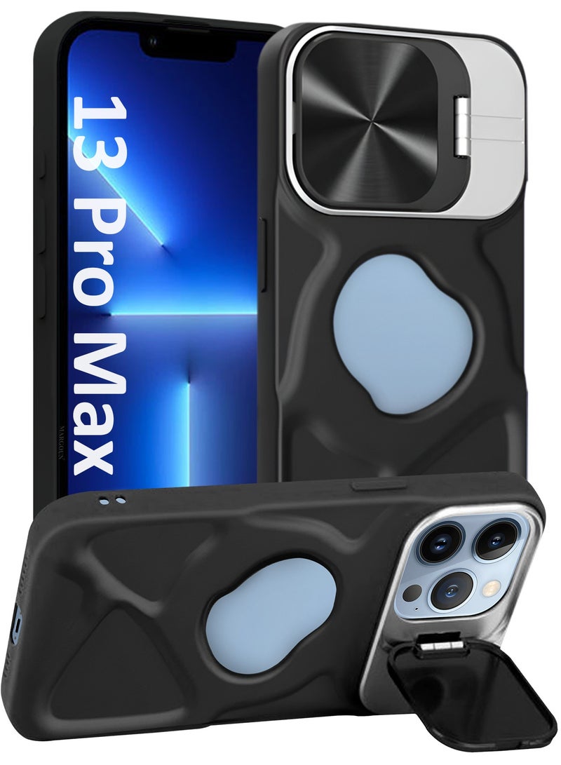 CATANES Slim Soft Case for iPhone 13 Pro Max - TPU Shockproof Case with Lens Protection Kickstand and Logo View Window - Black - Image 1