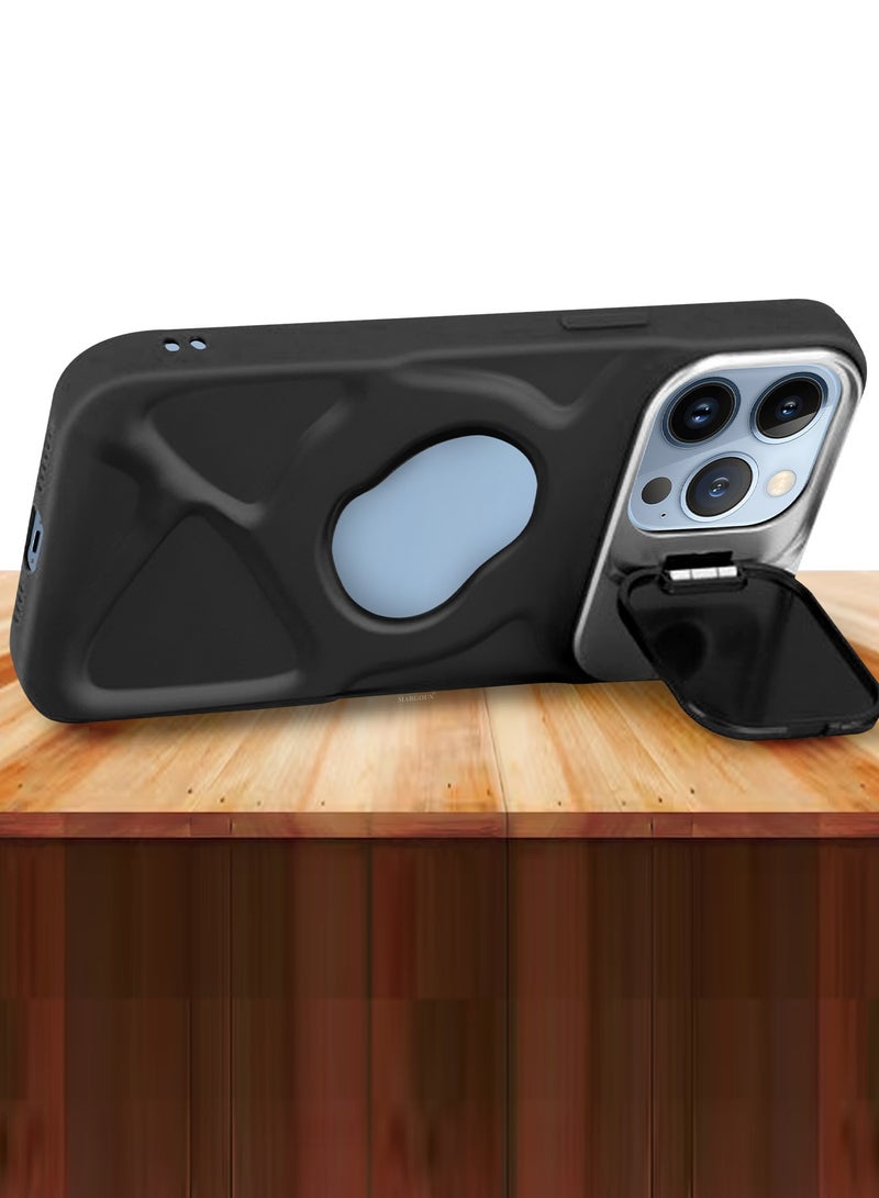 CATANES Slim Soft Case for iPhone 13 Pro Max - TPU Shockproof Case with Lens Protection Kickstand and Logo View Window - Black - Image 2