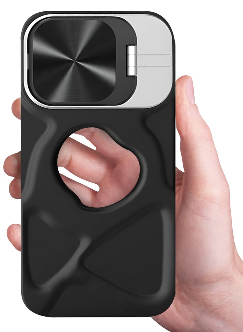 CATANES Slim Soft Case for iPhone 13 Pro Max - TPU Shockproof Case with Lens Protection Kickstand and Logo View Window - Black - Image 3