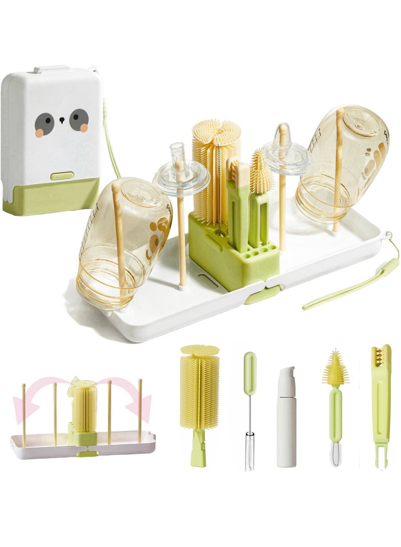 KASTWAVE Baby Bottle Brush Set,7 in 1 Bottle Cleaner Brush Kit with Silicone Bottle Brush,Nipple Cleaning Brush,Straw Brush,Soap Dispenser,Storage Box,Bottle Drying Rack for Home and Travel,White  - Image 1
