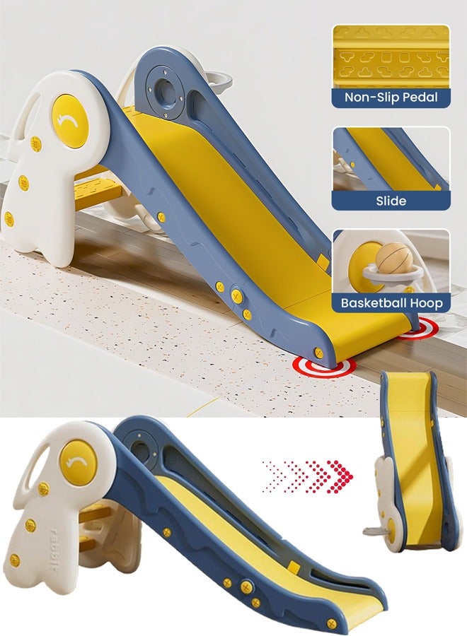 VUCATIN Toddler Slide Kids Indoor Outdoor Playset with Basketball Hoop Foldable Baby Plastic Climber for Kids Age 1-3 (Blue) - Image 1