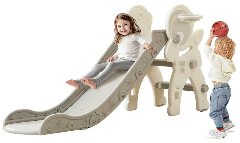 Pokuula Children's Slide With Basketball Hoop, Folding Slide For Toddler Children Boys Girls Climber, Indoor Outdoor Toys，145*33*68.5cm - Image 1