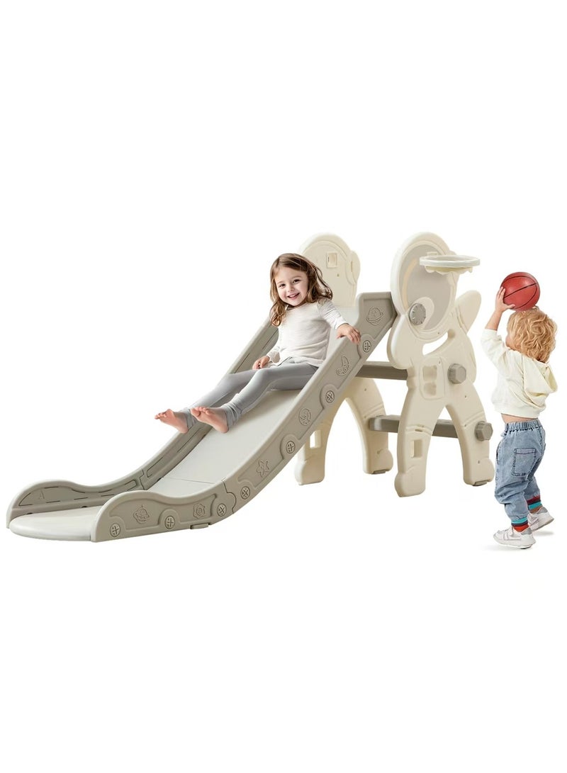 Pokuula Children's Slide With Basketball Hoop, Folding Slide For Toddler Children Boys Girls Climber, Indoor Outdoor Toys，145*33*68.5cm  - Image 1