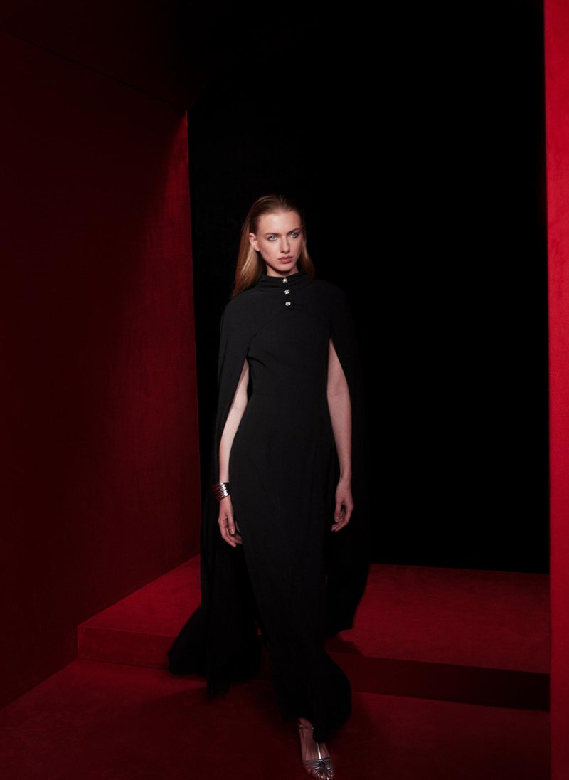 Lichi Fitted maxi dress with floor-length cape - Image 5