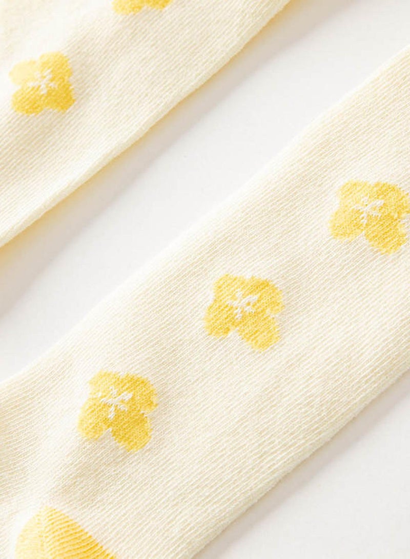 Dave & Bella Cream Tights with Yellow Floral Details - Image 3