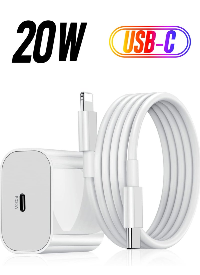 ELTRAZONE - 20W PD Charger for iPhone 14 | iPhone 14 Pro Type C Power Charger Adapter with USB C to Light-ning Cable Compatible for iPhone Charger 13, 12, 11, X and Later Series (Charger) - White - Image 1