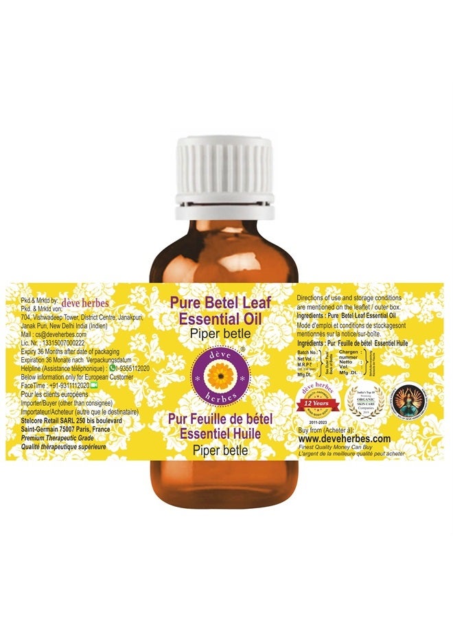 Deve Herbes Pure Betel Leaf Essential Oil (Piper betle) Steam Distilled 5ml (0.16 oz) - Image 1