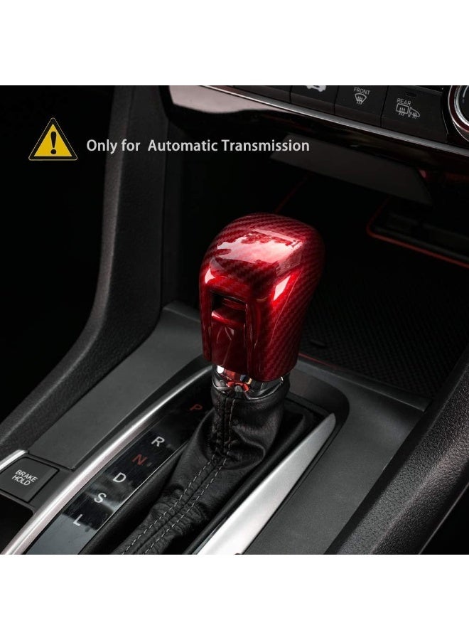Thenice For 10Th Gen Civic Gear Shifting Knob Cover Abs Red Carbon Fiber Cvt Automatic Transmission Lever Trim - Image 5