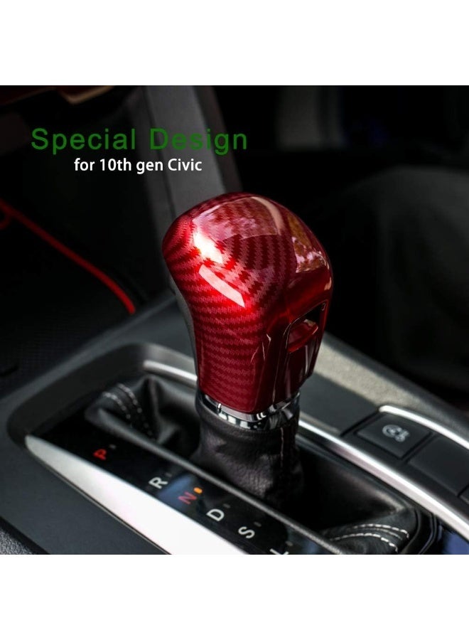 Thenice For 10Th Gen Civic Gear Shifting Knob Cover Abs Red Carbon Fiber Cvt Automatic Transmission Lever Trim - Image 4
