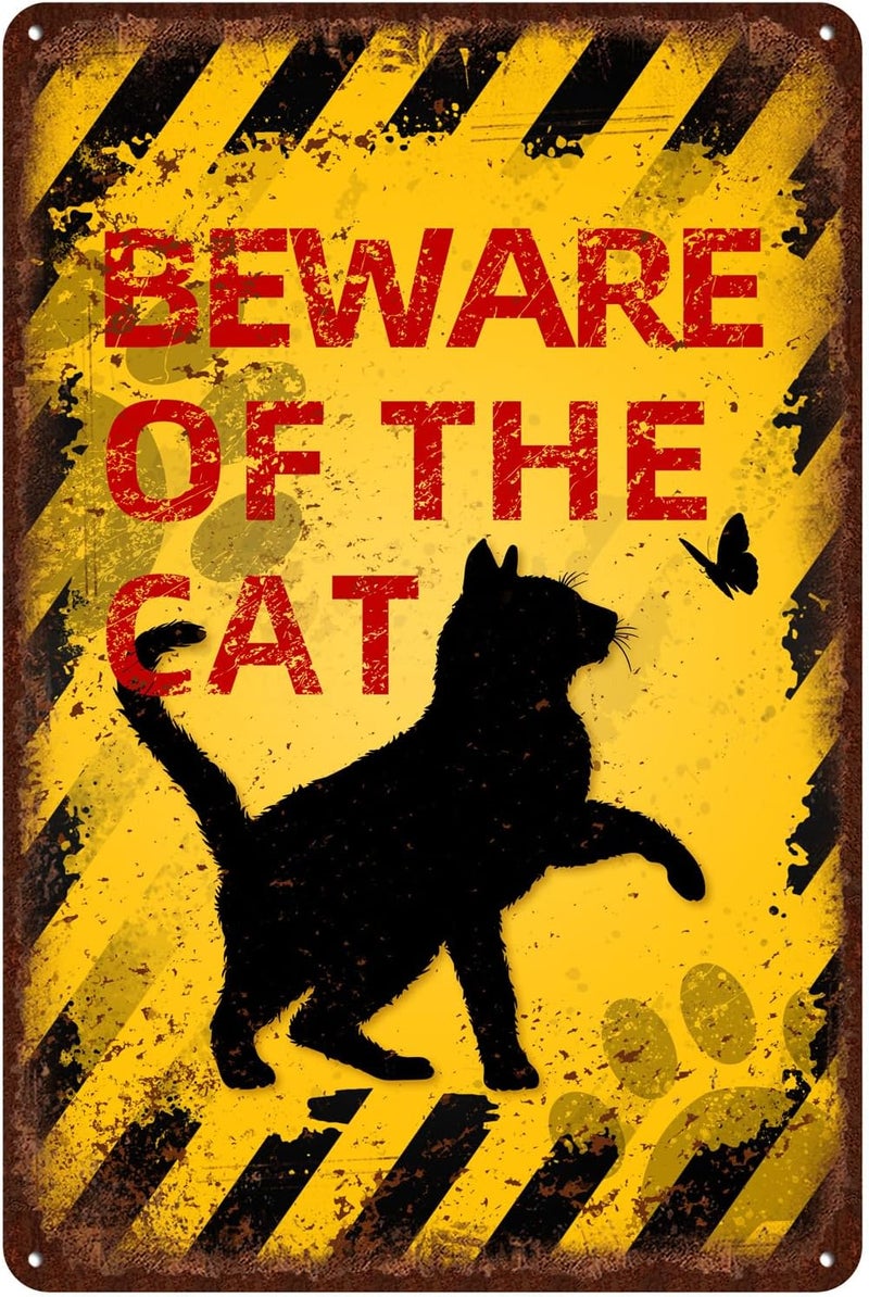 kengtou Vintage Cat Metal Sign - Beware of Cat - Image 1