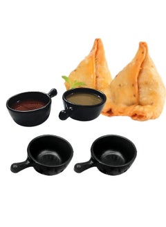 Home Decorise Home Decorise Melamine Small Chutney Dip Bowl witth Handle Set for SnacksTiny Sauce Dip Bowls for Party and Daily use Serving Platter Unbreakable Matt Black Pack of 4  - Image 1