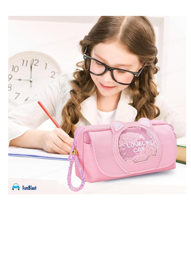 FunBlast Stationery Pouch for Girls Large Capacity Pencil Bag Multi Purpose Pencil Case with Zipper Lock  Kawaii Pouch Pen   Pencil Bag for School Kids Girls  Pink - Image 3