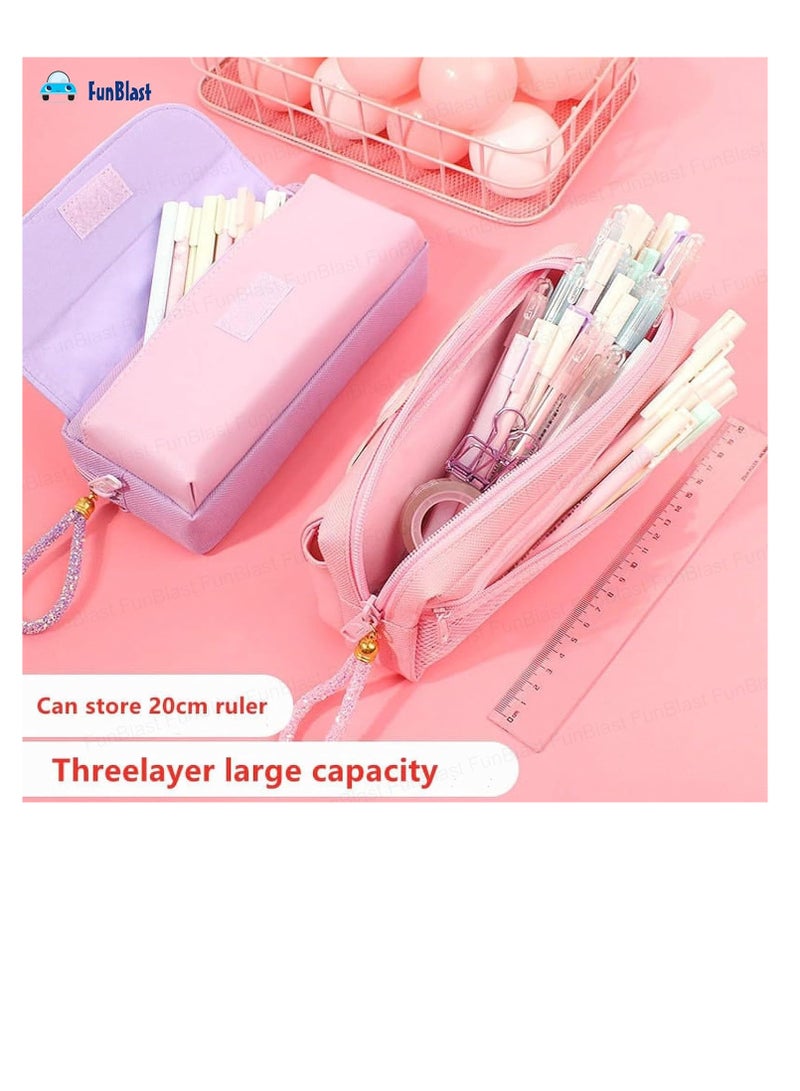 FunBlast Stationery Pouch for Girls Large Capacity Pencil Bag Multi Purpose Pencil Case with Zipper Lock  Kawaii Pouch Pen   Pencil Bag for School Kids Girls  Pink - Image 4
