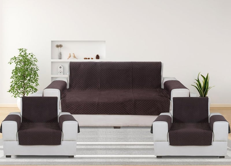 Nendle Luxurious Soft Velvet Quilted Anti-Slip Sofa Cover 5 Seater Fully Covered with Combined Sofa Seat, Back and Arms Protector Covers (Brown, Pack of 3+1+1) - Image 1