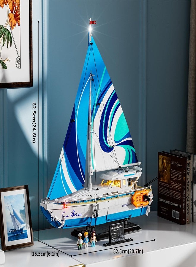 FUNWHOLE La Brisa Sailing Boat with LED Lighting - 1640 Pieces 1:24 Scale Model of a Long Distance Sailboat for Adults, Ideal as a Home Accessory and Collector's Item for Boat Lovers - Image 5