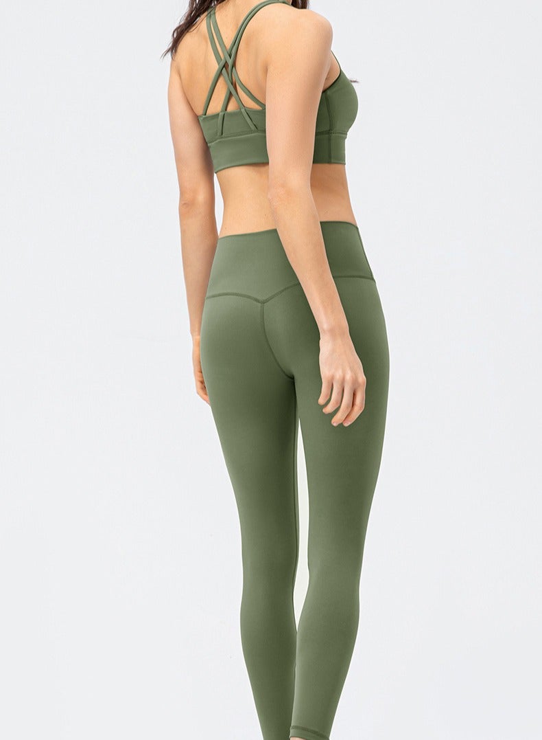 Loquat Double-sided grinding hair shock-proof sports bra high-waist tight pants fitness two-piece set  - Image 2