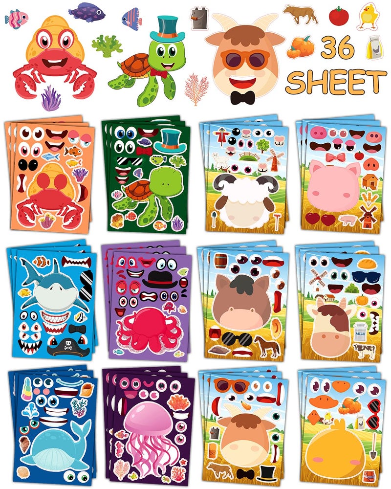 SmilinFit Stickers for Kids Toddlers Party Favors Mixed Animals Make a Face Stickers Goody Bag Stuffers Crafts for Kids Activities Classroom Supplies School Teacher Must Haves - Image 2
