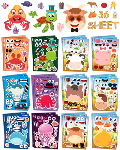 SmilinFit Stickers for Kids Toddlers Party Favors Mixed Animals Make a Face Stickers Goody Bag Stuffers Crafts for Kids Activities Classroom Supplies School Teacher Must Haves - Image 1