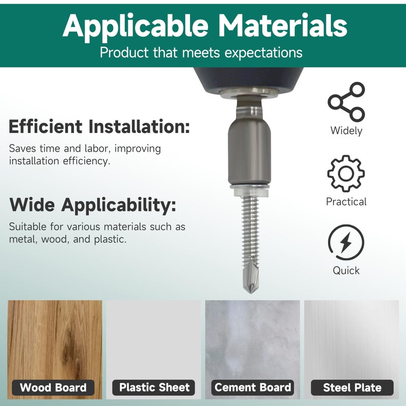 EASTPUK 110Pcs #8 Self Tapping Screws for Metal, 410 Stainless Steel Hex Head Sheet Metal Screws, 1/2" 3/4" 1" 1-1/4" 1-1/2" Self Drilling Screw with Drill Bit - Image 4