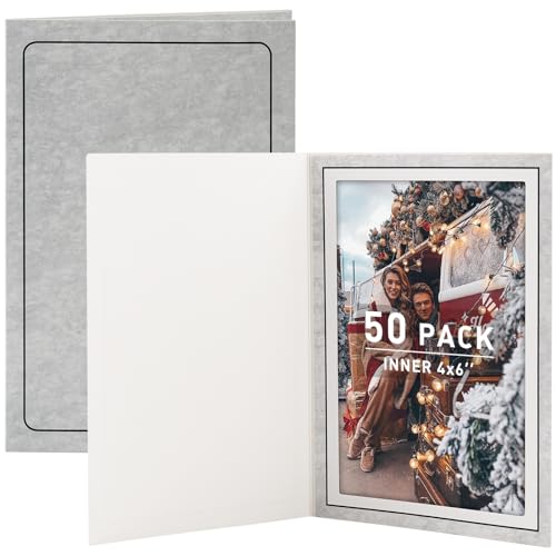 Golden State Art Golden State Art Pack of 50 4x6 Photo Folders Cardboard Picture Frame Paper Frame Cards GreetingsInvitation Special Events Graduation Christmas Wedding Grey 