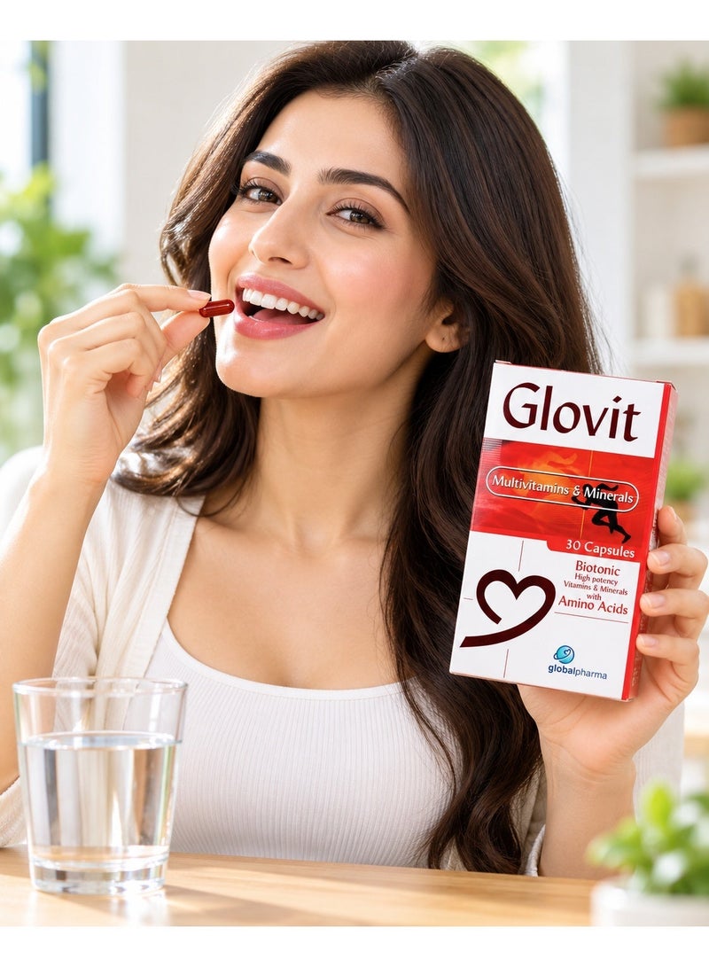 globalpharma Glovit High Potency Multivitamins & Minerals with Amino Acids, 30 Capsules - Image 2
