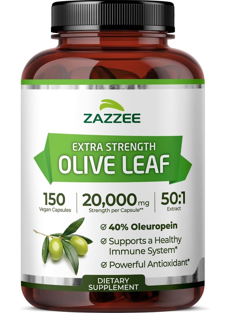 Zazzee Strength Olive Leaf 50:1 Extract, 40% Oleuropein, 150 Capsules - Image 1