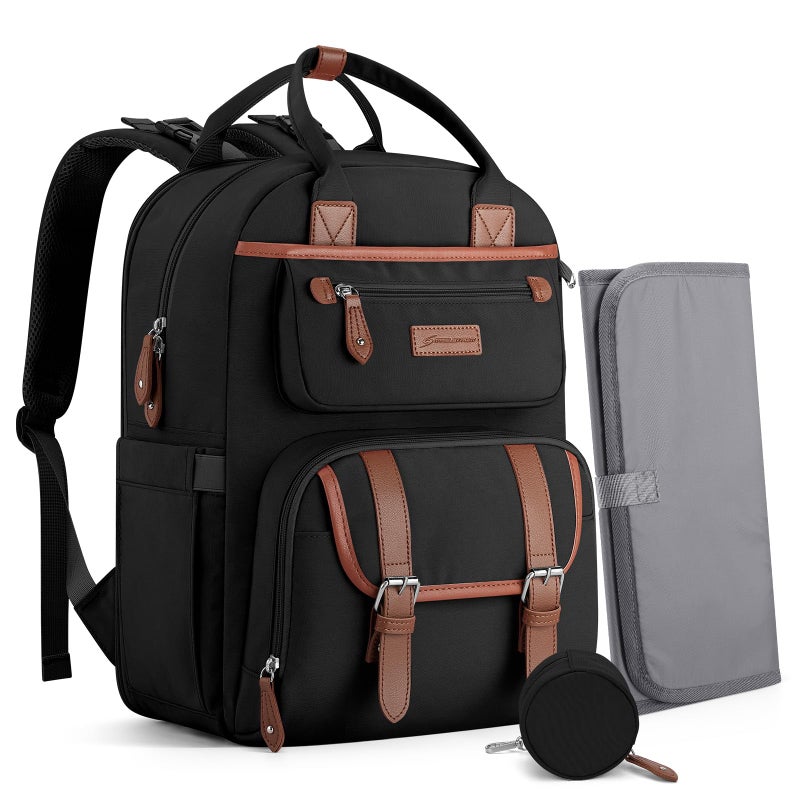 Maelstrom Diaper Bag Backpack,Baby Bag,23L-30L Expandable Diaper Backpack for Mom Dad,Travel Essentials Baby Bag with Changing Pad&Stroller Clips & Pacifier Bag,Black - Image 1