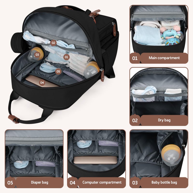 Maelstrom Diaper Bag Backpack,Baby Bag,23L-30L Expandable Diaper Backpack for Mom Dad,Travel Essentials Baby Bag with Changing Pad&Stroller Clips & Pacifier Bag,Black - Image 4