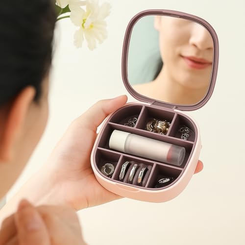 Nibbler Travel Jewelry Box, Small Jewelry Box with Mirror, Plastic Lipstick Jewelry Organiser Box To Girl Women,Mini Jewerly Storage Holder for Earrings,Ring, Necklaces(Multicolor) (Modern) - Image 2