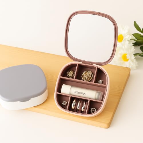 Nibbler Travel Jewelry Box, Small Jewelry Box with Mirror, Plastic Lipstick Jewelry Organiser Box To Girl Women,Mini Jewerly Storage Holder for Earrings,Ring, Necklaces(Multicolor) (Modern) - Image 1