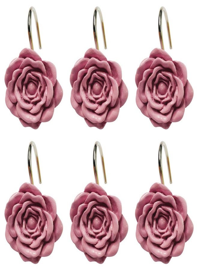 Twofishes Pink Rose Shower Curtain Hooks Set of 12 Pink Rose Flower Shower Rings Pack of 12 - Image 2