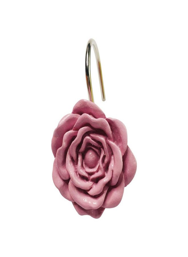 Twofishes Pink Rose Shower Curtain Hooks Set of 12 Pink Rose Flower Shower Rings Pack of 12 - Image 3
