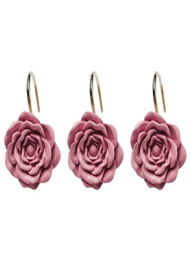 Twofishes Pink Rose Shower Curtain Hooks Set of 12 Pink Rose Flower Shower Rings Pack of 12 - Image 5
