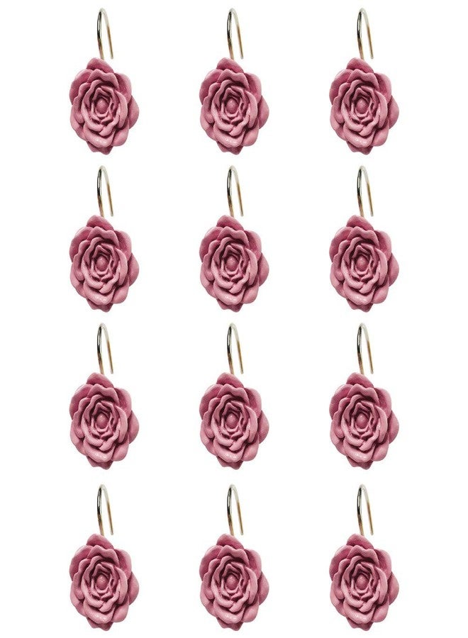 Twofishes Pink Rose Shower Curtain Hooks Set of 12 Pink Rose Flower Shower Rings Pack of 12 - Image 4