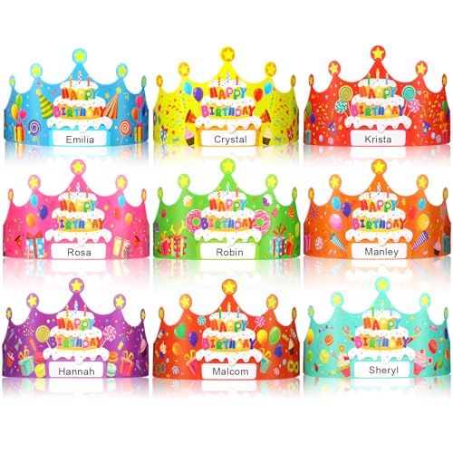 Faccito 36 Pcs Birthday Crowns for Kids Classroom Bulk Happy Birthday Paper Hats with Elastic Band for Classroom Preschool Kindergarten Elementary School Vbs Party Supplies - Image 1