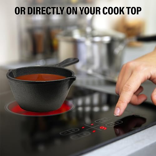Shop Square Small Cast Iron Basting Pot with Silicone BBQ Brush – Cast Iron Saucepan for Grilling, Smoking, Butter Melting Pot, 15 Oz - Image 5